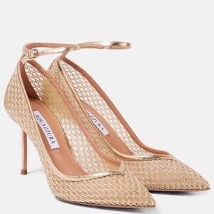 Aquazzura Asha Mesh Pump 85 Light Gold EU 40 $925 Retail New in Box